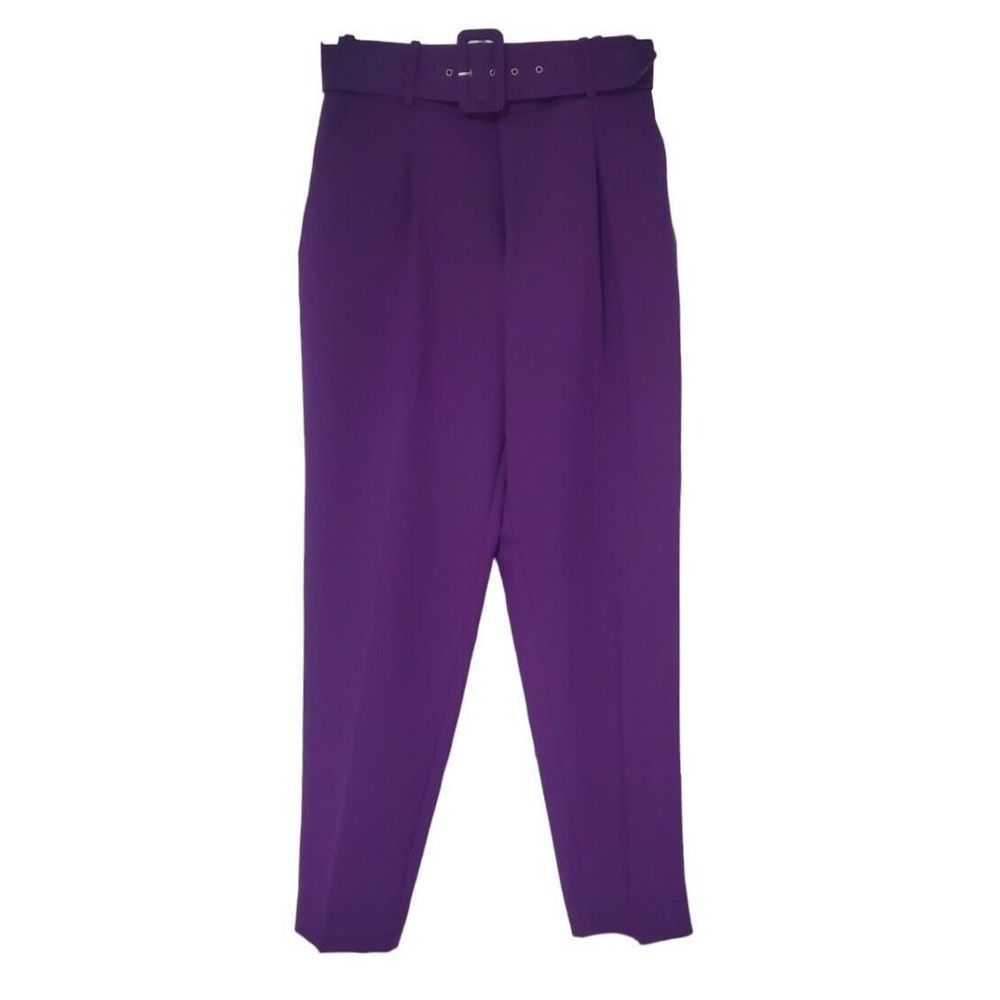 Zara M Purple High Waisted Cropped Belted Trouser Pants Medium